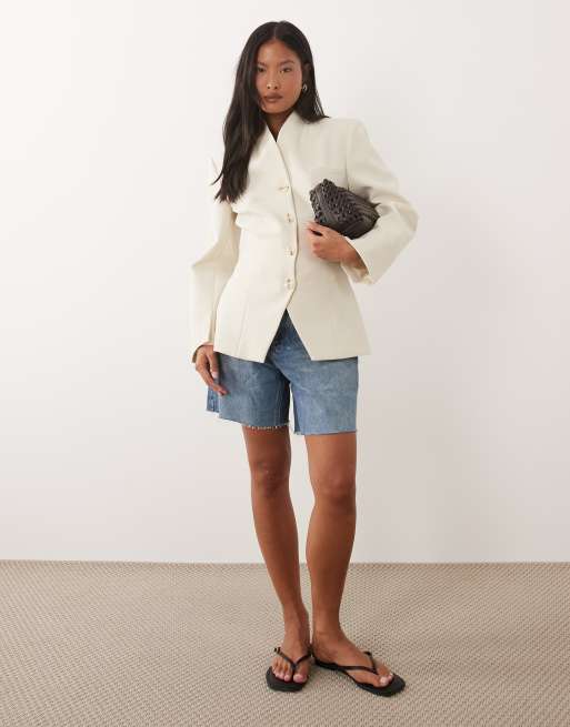 Miss Selfridge Petite – Kragenloser Blazer in Elfenbein, 2 von 4