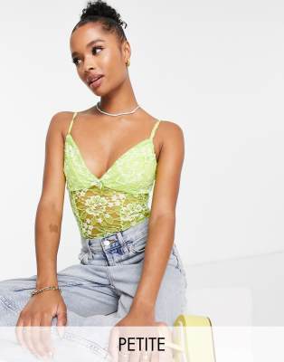 Miss Selfridge Petite lace bodysuit in lime