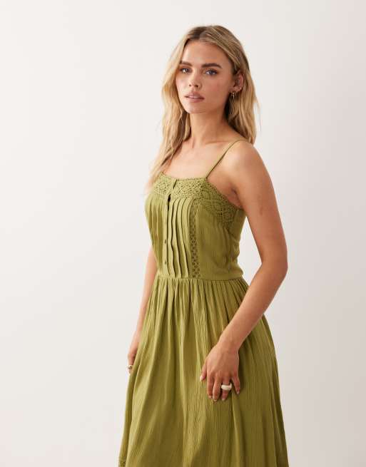 Miss Selfridge Petite lace insert maxi dress in olive, 3 of 4