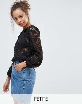 Miss Selfridge Petite Lace Top-Black