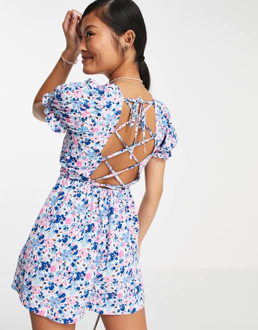 Tie up back 2025 floral romper