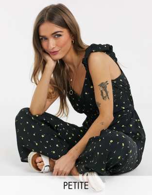 Miss Selfridge Petite lace up floral print jumpsuit in black