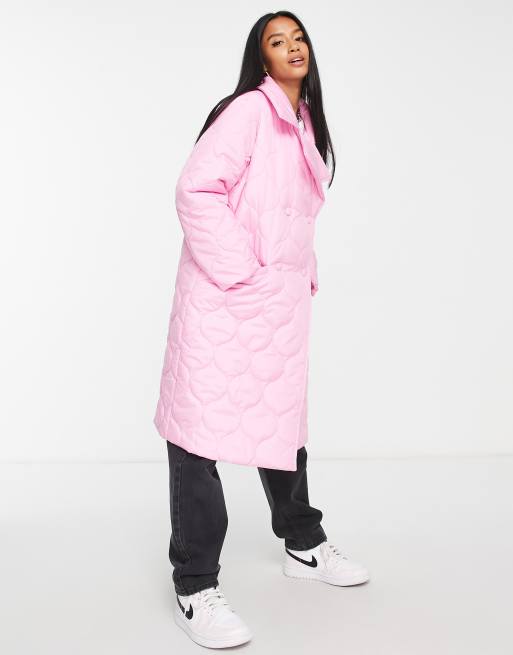 Miss Selfridge Petite – Lang geschnittener Steppmantel in Rosa , 4 von 4