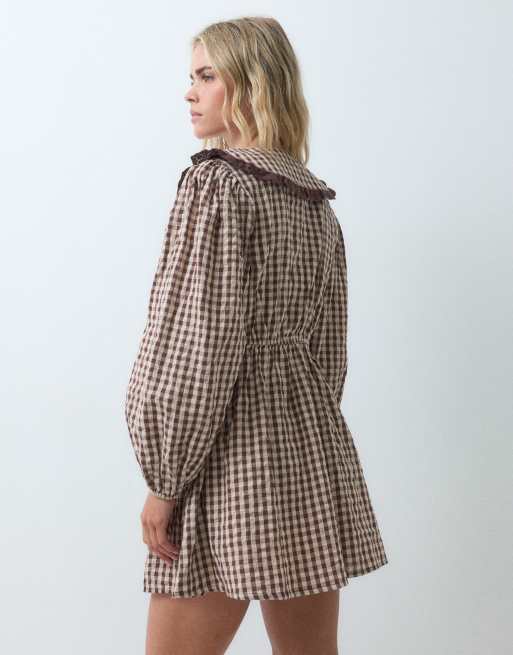 Miss Selfridge Petite – Langärmliges, kariertes Freizeitkleid mit Kragen, 4 von 5