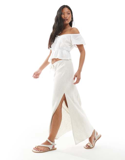 Miss Selfridge Petite linen blend bias maxi skirt in stone, 2 of 5