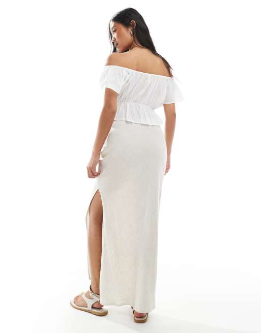 Miss Selfridge Petite linen blend bias maxi skirt in stone, 3 of 5