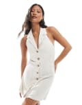 [Miss Selfridge Petite] Miss Selfridge Petite linen blend collared halter mini dress stone-Neutral 16 Stone