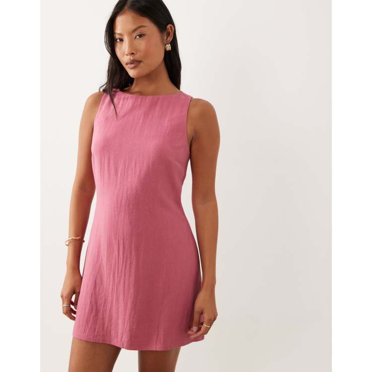 petite linen shift dress Women's Linen Shift Dress - Sunkiss Orange/White