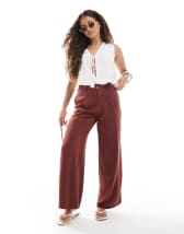 Bershka wide leg tailored pants in burgundy