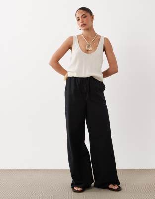 Широкие брюки из льняной смеси Miss Selfridge Petite черного цвета черный