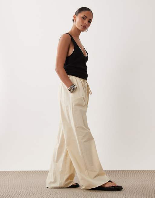 Miss Selfridge Petite linen blend wide leg pants in ivory, 2 of 5