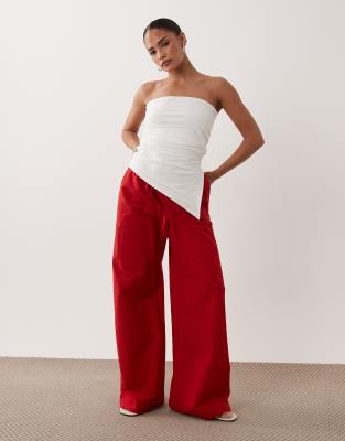 Miss Selfridge Petite Linen Blend Wide Leg Pants In Red