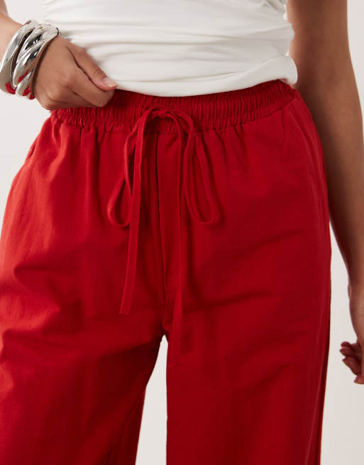Miss Selfridge Petite linen blend wide leg pants in red, 2 of 5