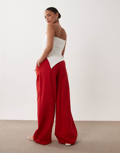 Miss Selfridge Petite linen blend wide leg pants in red, 5 of 5