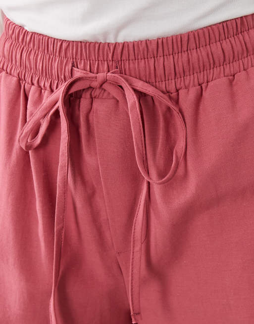 Miss Selfridge Petite linen blend wide leg trouser in raspberry, 5 of 5
