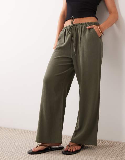 Miss Selfridge Petite linen look pull on trouser olive - view 1