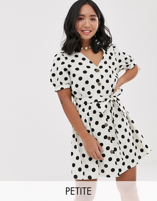 Miss Selfridge Petite linen mini dress in polka dot