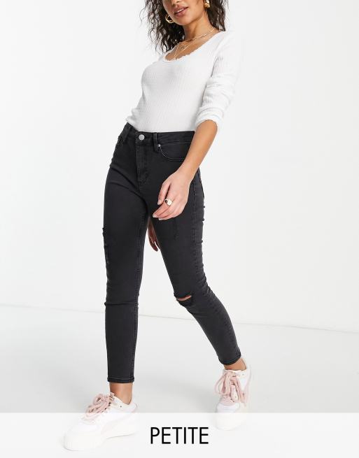 Miss Selfridge Petite – Lizzie – Czarne jeansy o obcisłym kroju z podwyższonym stanem i rozdarciami