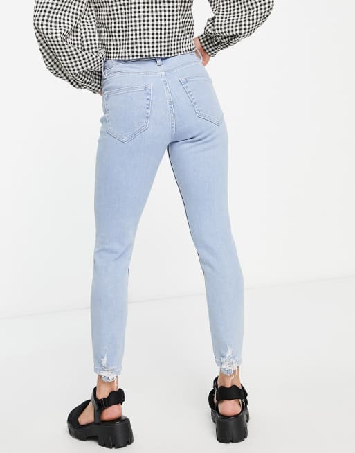 Only Blush skinny jeans with frayed hem in light blue