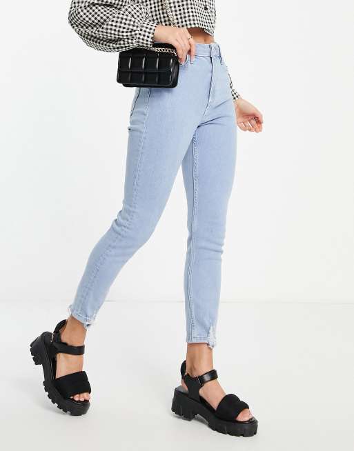 Only Blush skinny jeans with frayed hem in light blue