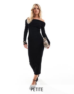 long sleeve bardot maxi dress in black