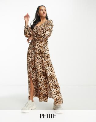 Miss Selfridge Petite long sleeve button through maxi dress in leopard - ASOS Price Checker