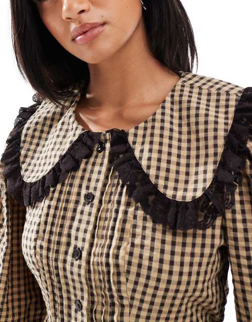 Miss Selfridge Petite long sleeve collar tea dress in check, 4 of 4