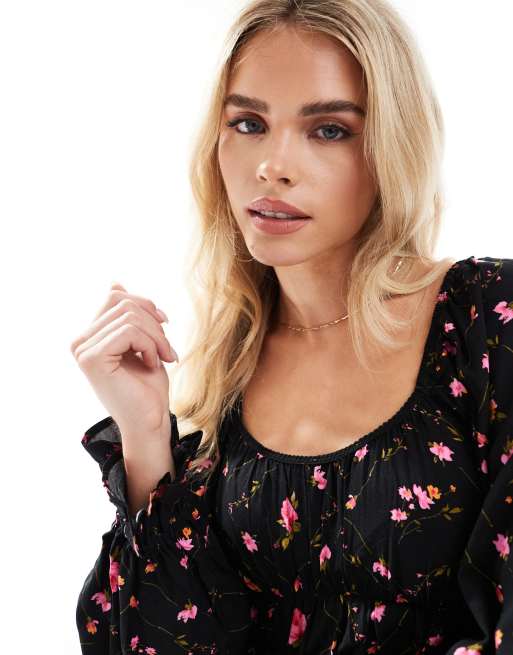 Miss Selfridge Petite long sleeve mini tea dress in ditsy floral print