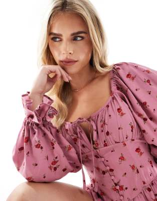 Miss Selfridge Petite Long Sleeve Romper In Multi