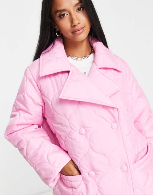 Miss Selfridge Petite - Longline-dynejakke i pink , 3 af 4