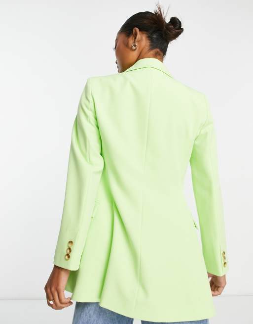 Miss Selfridge Petite longline fitted waist blazer in lime green , 2 of 4