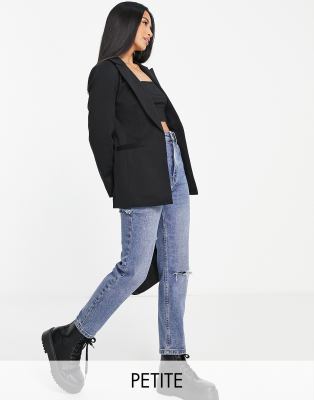 Miss Selfridge Petite longline ponte blazer in black