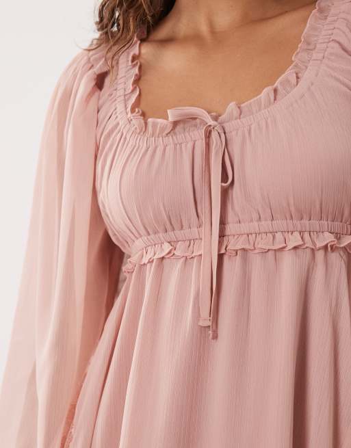 Miss Selfridge Petite - Lyserød boho-midikjole med tørklædekant i chiffon, 3 af 4