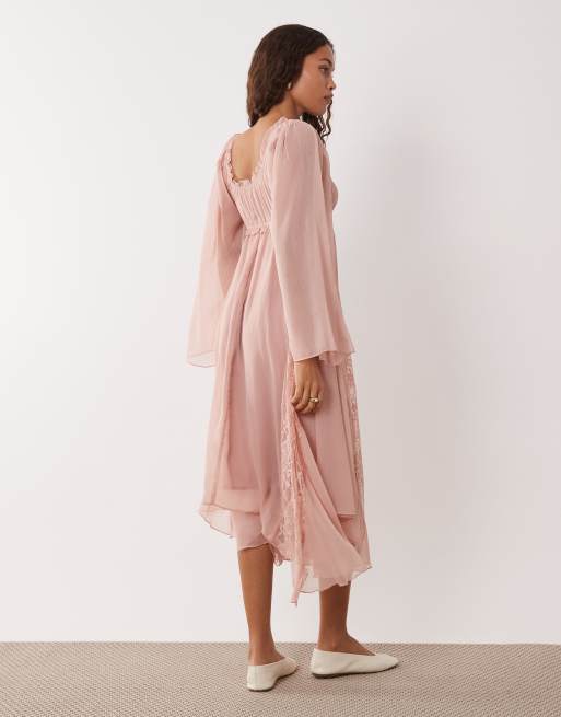 Miss Selfridge Petite - Lyserød boho-midikjole med tørklædekant i chiffon, 4 af 4