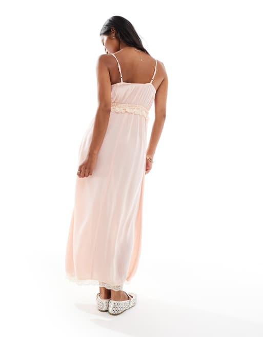 Miss Selfridge Petite - Lyserød cami-maxikjole med blondeindsatser, 4 af 4