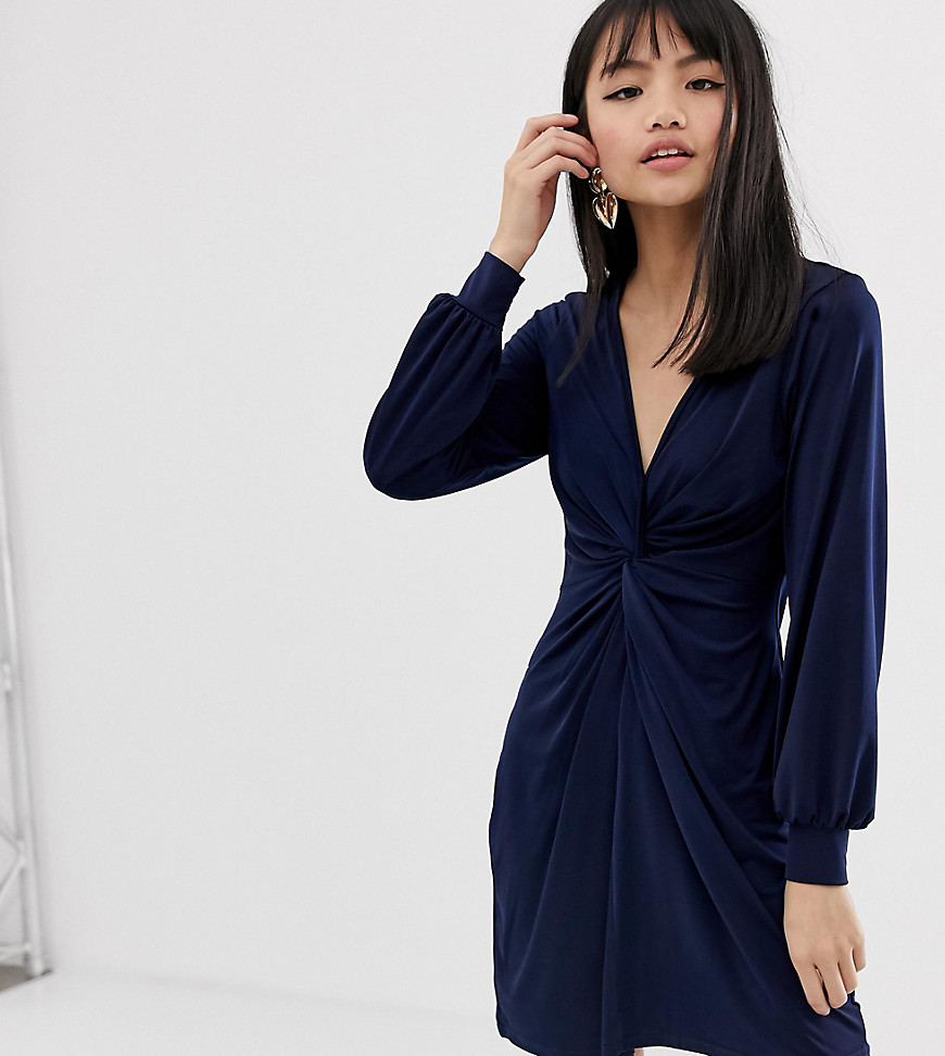 Miss Selfridge Petite – Marinblå klänning med snurrad knut framtill