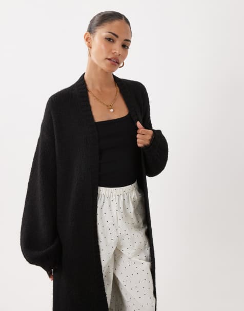Miss Selfridge Petite maxi cardigan con dettaglio polsini in pizzo nero - view 1