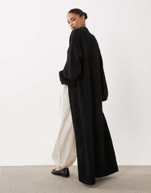Miss Selfridge Petite Maxi-Cardigan mit Spitzendetail an den Ärmelbündchen in Schwarz, 4 von 4