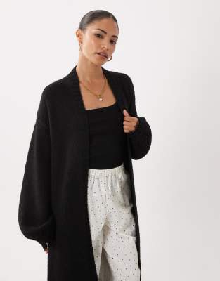 Miss Selfridge Petite Maxi Cardigan With Lace Cuff Detail In Black