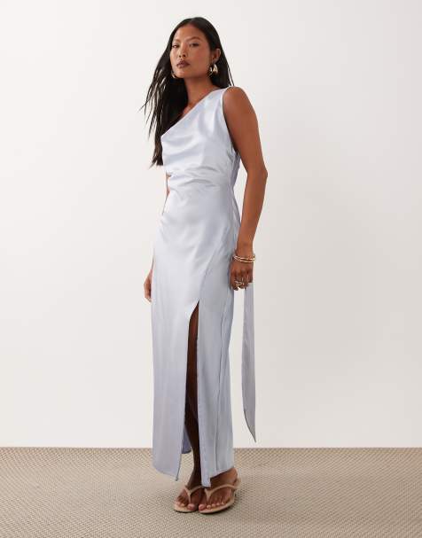 Miss Selfridge Petite maxi dress with scarf neck detail in blue