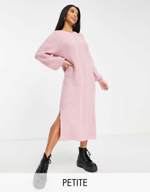 Miss Selfridge Petite maxi knit dress with side slits in pink | ASOS