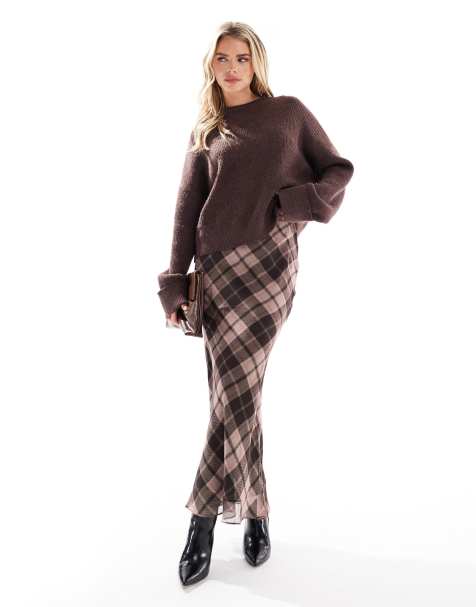 Miss Selfridge petite maxi skirt in pink plaid - view 1