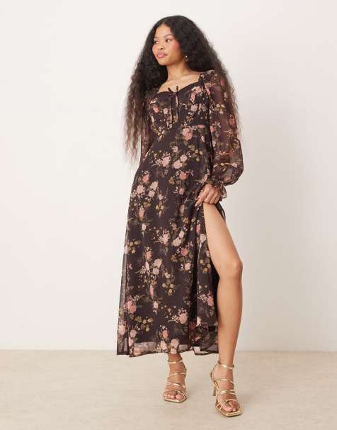 Miss Selfridge Petite - Maxikjole i chiffon med korsetdesign og blomsterprint - view 1