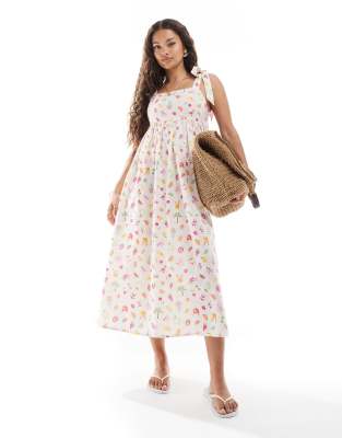 Miss Selfridge Petite - Maxikleid mit Fruchtmuster und gebundenen Trägern-Bunt