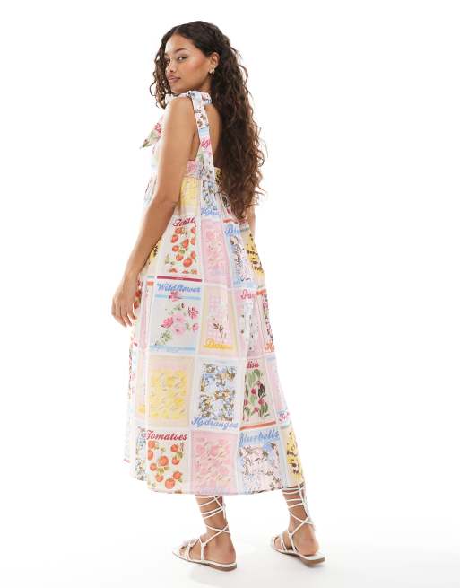 Miss Selfridge Petite – Maxikleid mit gebundenen Trägern und Postkarten-Print, 2 von 4