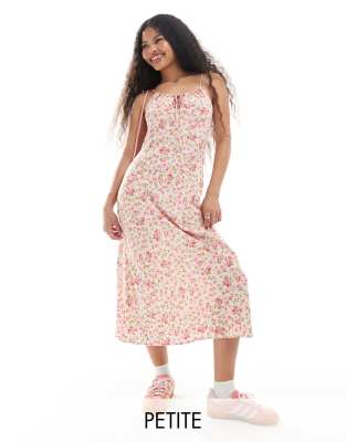 Miss Selfridge Petite - Maxikleid zum Hineinschlüpfen mit mehrfarbigem Blumenmuster und Schnürung vorne-Bunt