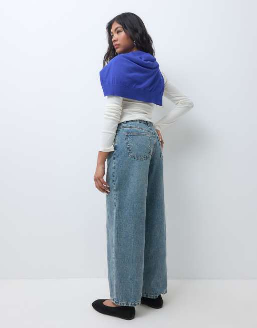 Miss Selfridge petite mid rise baggy jeans in vintage blue wash, 5 of 5