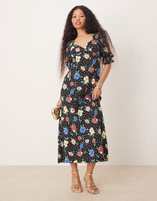 Miss Selfridge Petite - Midi-Freizeitkleid mit Blumenmuster-Bunt