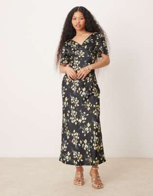 Miss Selfridge Petite - Midikleid mit Blumenprint und V-Ausschnitt-Bunt