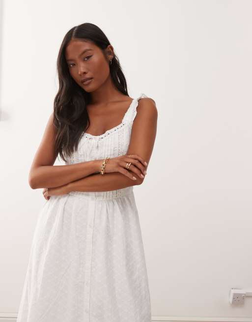 Miss Selfridge Petite – Milchmädchen-Maxikleid in Weiß mit Lochstickerei, 4 von 4